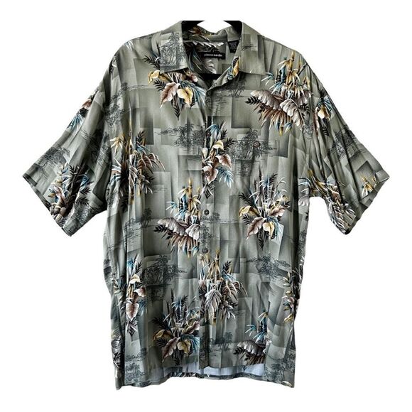 Pierre Cardin Men’s Olive Green Short Sleeve Button Down Tropical Shirt Large - Picture 1 of 7